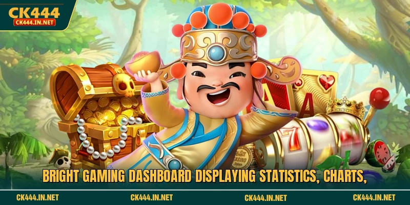 Bright gaming dashboard displaying statistics, charts