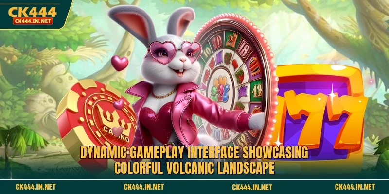 Dynamic gameplay interface showcasing colorful volcanic landscape