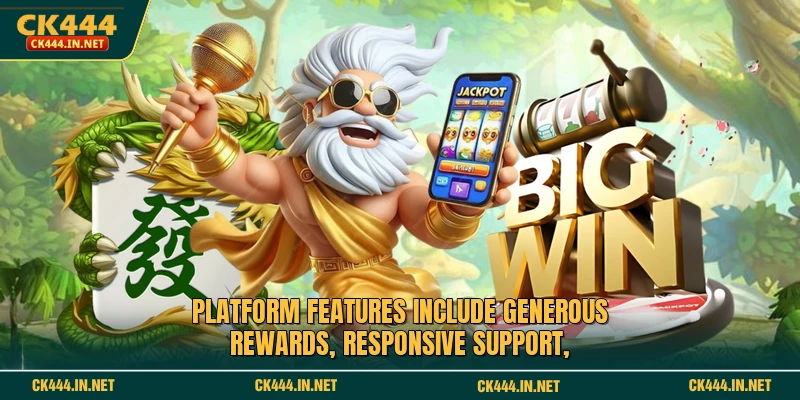 Platform features include generous rewards, responsive support