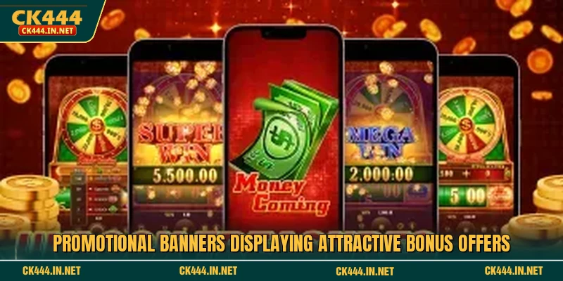 Promotional banners displaying attractive bonus offers